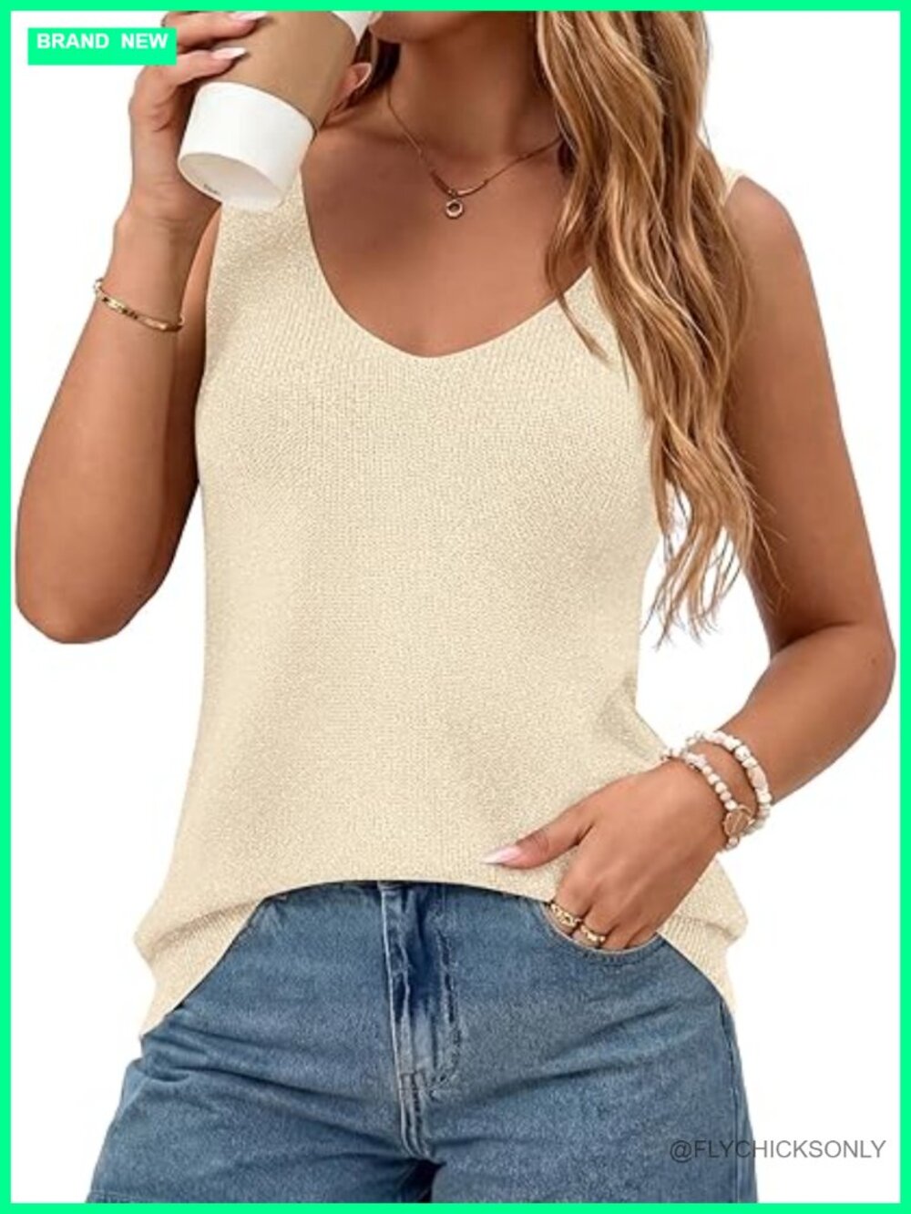 Sleeveless V-Neck Knit Top in Cream